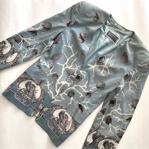 Vintage 90s Baby Blue Seashell Printed Oversized Blazer